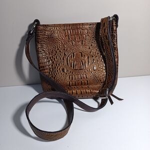 Moonstruck Leather Dark Saddle Croc Cross Body Purse zippered concealment pocket